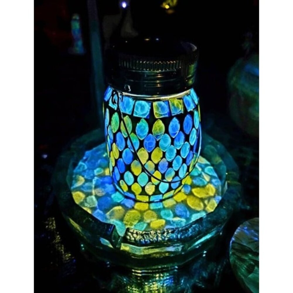 Mosaic Solar Lanterns Outdoor Hanging Lights Solar Table Lamps & Cool Blue Color